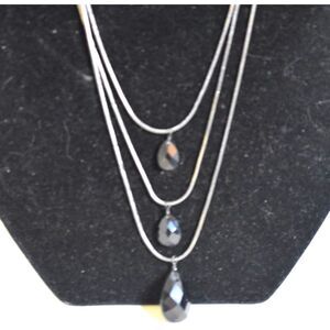 Victorian Gothic Triple Layer Black Beveled Crystal Teardrop 16" Necklace